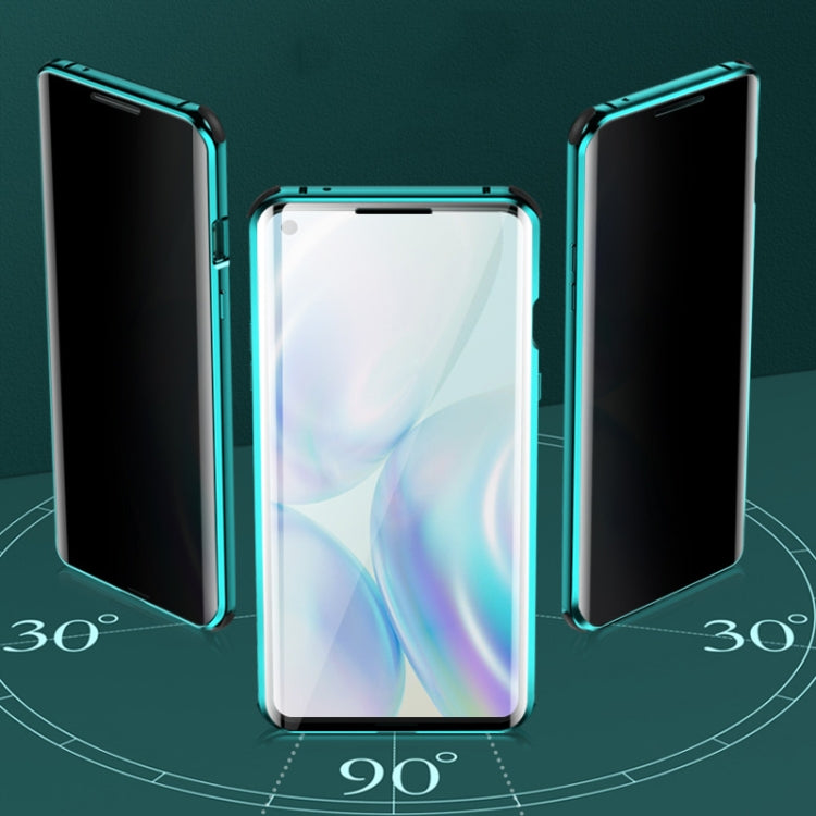 For OnePlus 8 Four-corner Shockproof Anti-peeping Magnetic Metal Frame Double-sided Tempered Glass Case(Green) - OnePlus Cases by buy2fix | Online Shopping UK | buy2fix