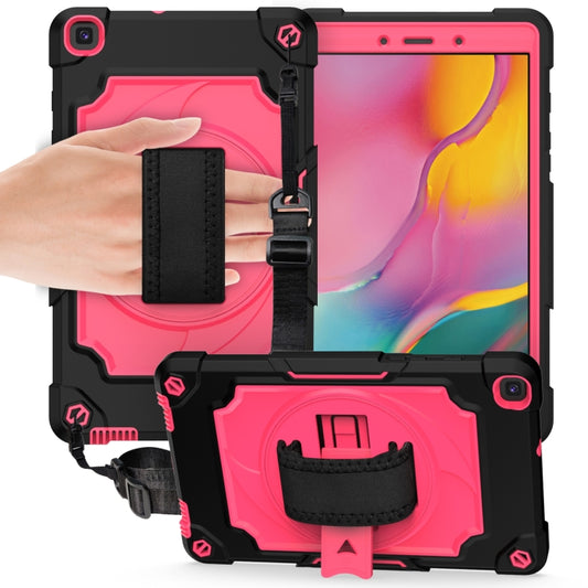 For Samsung Tab A 8.0 (2019)/T290 360 Degree Rotation Turntable Contrast Color Robot Shockproof Silicone + PC Protective Case with Holder(Black + Rose Red) - Other Galaxy Tab PC by buy2fix | Online Shopping UK | buy2fix