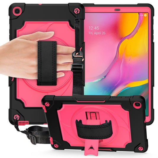 For Samsung Galaxy Tab A 10.1 (2019)/T515 360 Degree Rotation Turntable Contrast Color Robot Shockproof Silicone + PC Protective Case with Holder(Black + Rose Red) - Tab A 10.1 (2019) T510 / T515 by buy2fix | Online Shopping UK | buy2fix