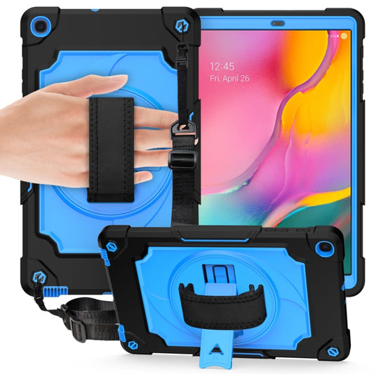 For Samsung Galaxy Tab A 10.1 (2019)/T515 360 Degree Rotation Turntable Contrast Color Robot Shockproof Silicone + PC Protective Case with Holder(Black + Blue) - Tab A 10.1 (2019) T510 / T515 by buy2fix | Online Shopping UK | buy2fix