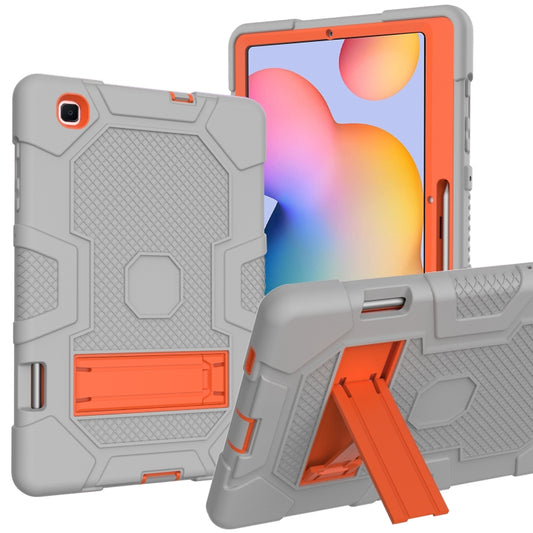 For Samsung Galaxy Tab S6 Lite P610 Contrast Color Robot Shockproof Silicone + PC Protective Case with Holder (Grey Orange) - Tab S6 Lite P610 / P615 by buy2fix | Online Shopping UK | buy2fix