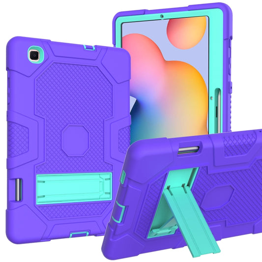 For Samsung Galaxy Tab S6 Lite P610 Contrast Color Robot Shockproof Silicone + PC Protective Case with Holder (Purple Mint Green) - Tab S6 Lite P610 / P615 by buy2fix | Online Shopping UK | buy2fix