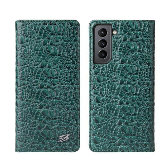 For Samsung Galaxy S21 5G Fierre Shann Crocodile Texture Magnetic Horizontal Flip Genuine Leather Case with Holder & Card Slot(Green) - Galaxy S21 5G Cases by FIERRE SHANN | Online Shopping UK | buy2fix