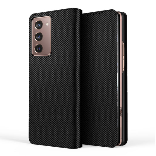 For Samsung Galaxy Z Fold2 5G Detachable Split Horizontal Flip Leather Case with Card Slots & Detachable Back Cover(Carbon Black) - Galaxy Phone Cases by buy2fix | Online Shopping UK | buy2fix