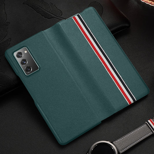 For Samsung Galaxy Z Fold2 5G Exclusive Series Cowhide Texture Horizontal Flip Leather Case(Green Strips) - Galaxy Phone Cases by buy2fix | Online Shopping UK | buy2fix