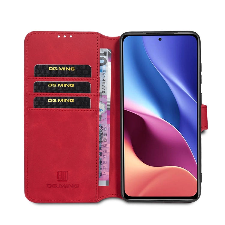 For Xiaomi Redmi K40 DG.MING Retro Oil Side Horizontal Flip Leather Case with Holder & Card Slots & Wallet(Red) - Xiaomi Cases by DG.MING | Online Shopping UK | buy2fix