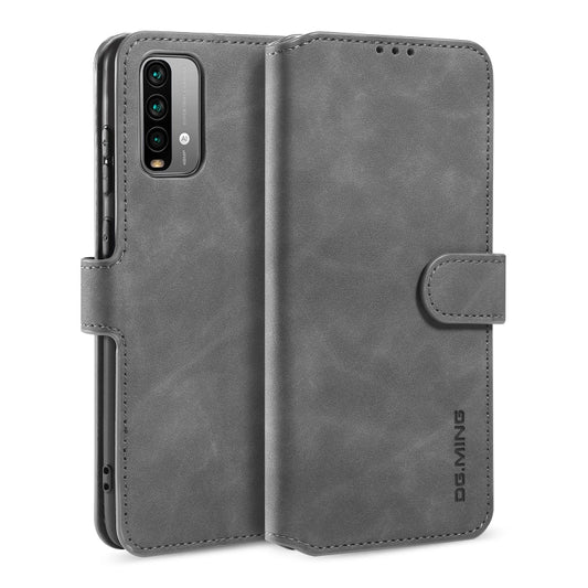 For Xiaomi Redmi Note 9 4G DG.MING Retro Oil Side Horizontal Flip Leather Case with Holder & Card Slots & Wallet(Grey) - Xiaomi Cases by DG.MING | Online Shopping UK | buy2fix