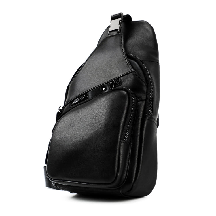 Men Leather Chest Bag Retro Shoulder Bag(Black) - Single-shoulder Bags by buy2fix | Online Shopping UK | buy2fix