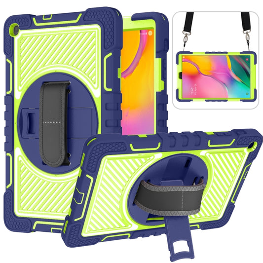 For Samsung Galaxy Tab A 10.1 2019 T515 360 Degree Rotation Contrast Color Shockproof Silicone + PC Case with Holder & Hand Grip Strap & Shoulder Strap(Navy+Yellow Green) - Tab A 10.1 (2019) T510 / T515 by buy2fix | Online Shopping UK | buy2fix