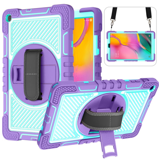 For Samsung Galaxy Tab A 10.1 2019 T515 360 Degree Rotation Contrast Color Shockproof Silicone + PC Case with Holder & Hand Grip Strap & Shoulder Strap(Purple + Mint Green) - Tab A 10.1 (2019) T510 / T515 by buy2fix | Online Shopping UK | buy2fix