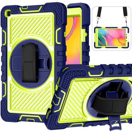 For Samsung Galaxy Tab A 8.0 2019 T290 360 Degree Rotation Contrast Color Shockproof Silicone + PC Case with Holder & Hand Grip Strap & Shoulder Strap(Navy+Yellow Green) - Other Galaxy Tab PC by buy2fix | Online Shopping UK | buy2fix