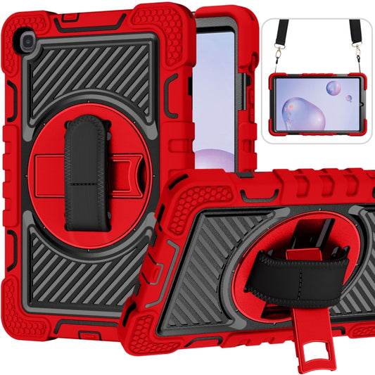 For Samsung Galaxy Tab A 8.4 2020 T307 360 Degree Rotation Contrast Color Shockproof Silicone + PC Case with Holder & Hand Grip Strap & Shoulder Strap(Red+Black) - Tab A 8.4 (2020) by buy2fix | Online Shopping UK | buy2fix