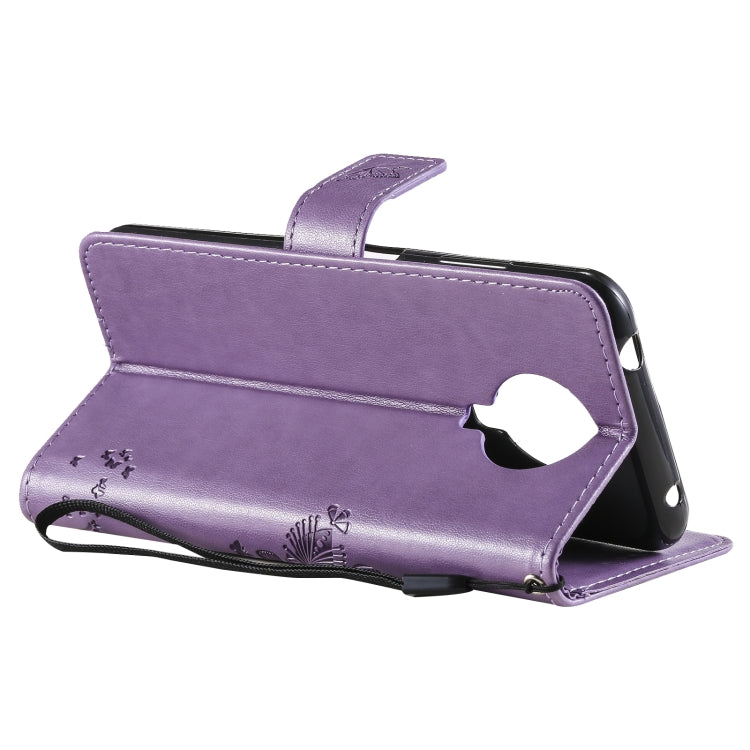 For Nokia G20 Tree & Cat Pattern Pressed Printing Horizontal Flip PU Leather Case with Holder & Card Slots & Wallet & Lanyard(Lavender) - Nokia Cases by buy2fix | Online Shopping UK | buy2fix