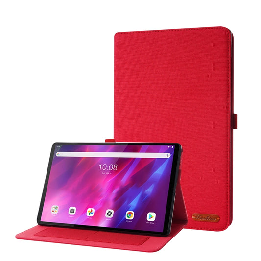 For Lenovo Tab K10 Fabric Texture Horizontal Flip TPU Leather Case with Holder(Red) - Lenovo by buy2fix | Online Shopping UK | buy2fix