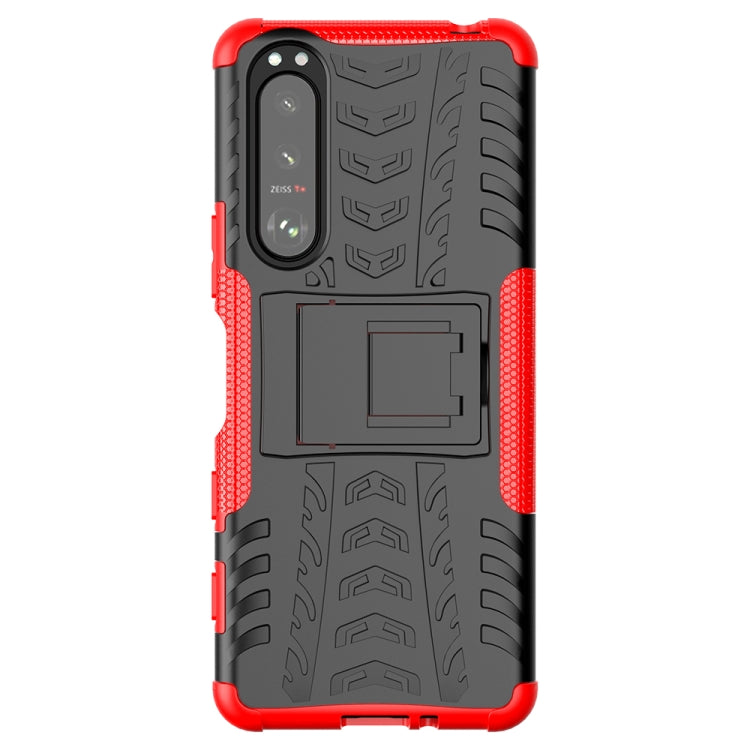 For Sony Xperia 5 III Tire Texture Shockproof TPU+PC Protective Case with Holder(Red) - Sony Cases by buy2fix | Online Shopping UK | buy2fix