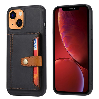 For iPhone 13 mini Calfskin Color Matching Shockproof TPU + PU Case with Holder & Card Slot (Black) - iPhone 13 mini Cases by buy2fix | Online Shopping UK | buy2fix