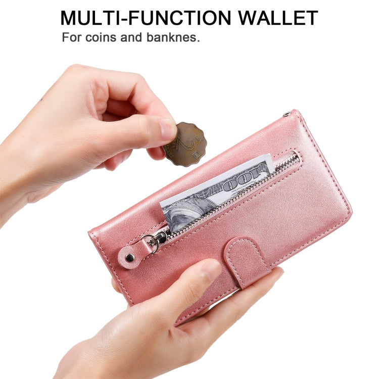For OnePlus Nord CE 5G Fashion Calf Texture Zipper Horizontal Flip Leather Case with Stand & Card Slots & Wallet Function(Rose Gold) - OnePlus Cases by buy2fix | Online Shopping UK | buy2fix