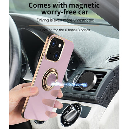 For iPhone 13 Pro Max 6D Electroplating Full Coverage Silicone Protective Case with Magnetic Ring Holder (Light Cyan) - iPhone 13 Pro Max Cases by buy2fix | Online Shopping UK | buy2fix