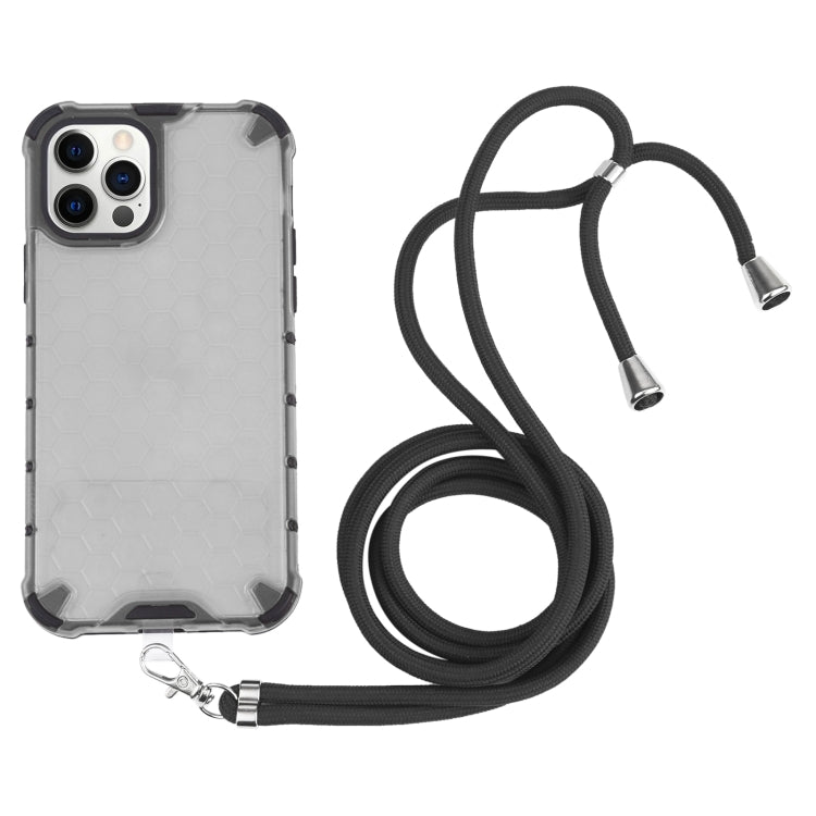 For iPhone 12 Pro Max Shockproof Honeycomb PC + TPU Case with Neck Lanyard(Grey) - iPhone 12 Pro Max Cases by buy2fix | Online Shopping UK | buy2fix