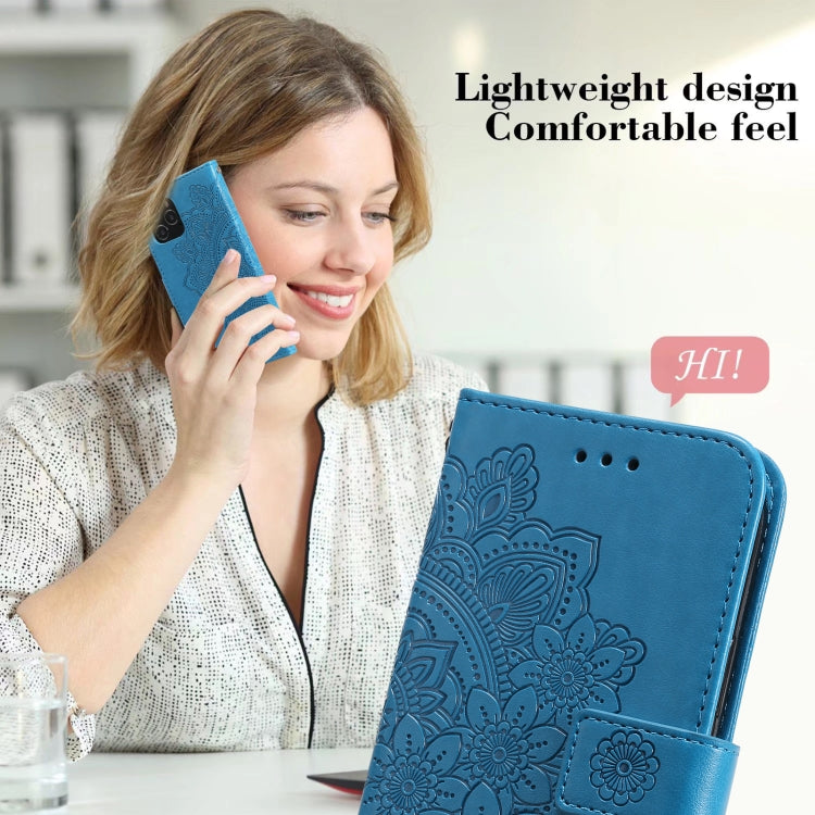 For Google Pixel 6 7-petal Flowers Embossing Pattern Horizontal Flip PU Leather Case with Holder & Card Slots & Wallet & Photo Frame(Blue) - Google Cases by buy2fix | Online Shopping UK | buy2fix
