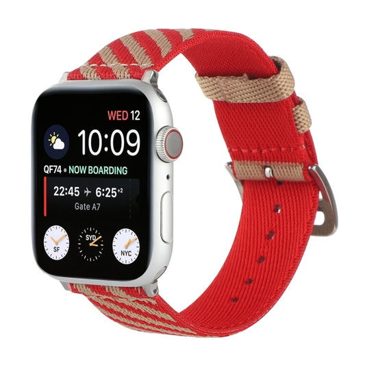 Nylon Single Loop Watch Band For Apple Watch Ultra 49mm&Watch Ultra 2 49mm / Series 9&8&7 45mm / SE 3&SE 2&6&SE&5&4 44mm / 3&2&1 42mm(Red+Khaki) - Watch Bands by buy2fix | Online Shopping UK | buy2fix