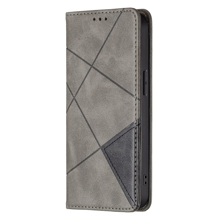 For iPhone 13 Pro Max Rhombus Texture Horizontal Flip Magnetic Leather Case with Holder & Card Slots (Grey) - iPhone 13 Pro Max Cases by buy2fix | Online Shopping UK | buy2fix