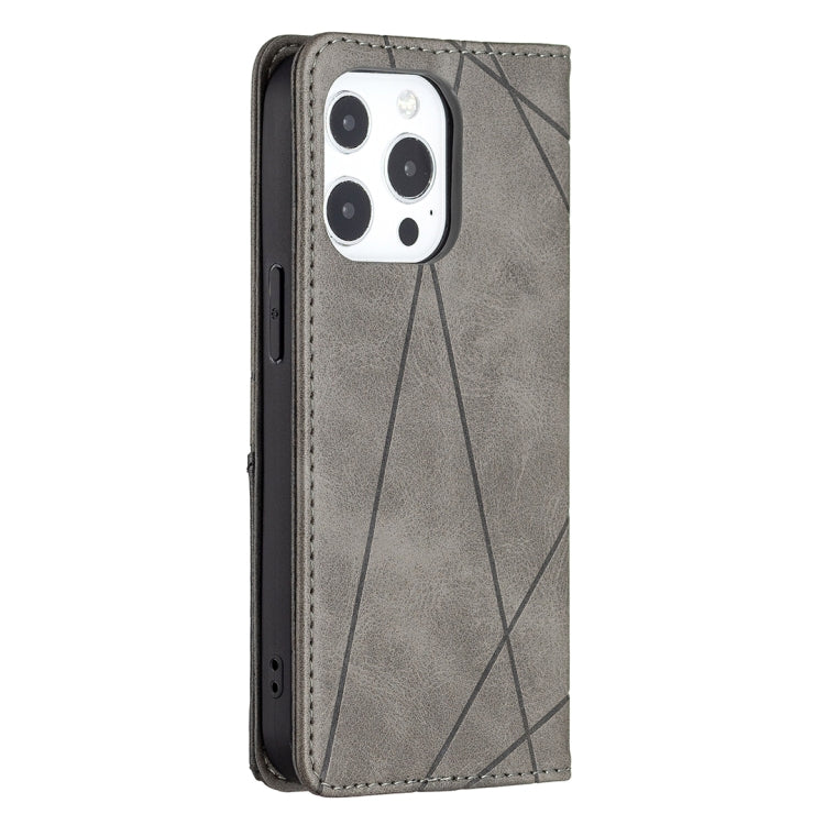 For iPhone 13 Pro Max Rhombus Texture Horizontal Flip Magnetic Leather Case with Holder & Card Slots (Grey) - iPhone 13 Pro Max Cases by buy2fix | Online Shopping UK | buy2fix