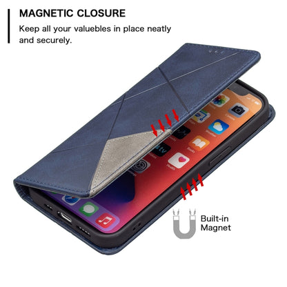 For iPhone 13 Pro Max Rhombus Texture Horizontal Flip Magnetic Leather Case with Holder & Card Slots (Blue) - iPhone 13 Pro Max Cases by buy2fix | Online Shopping UK | buy2fix