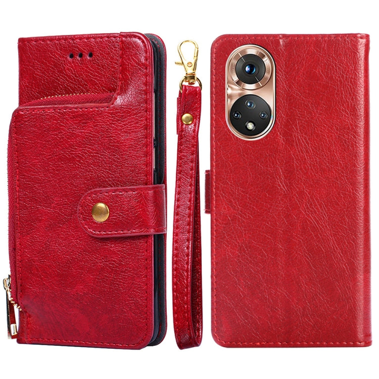 For Honor 50 Zipper Bag PU + TPU Horizontal Flip Leather Case with Holder & Card Slot & Wallet & Lanyard(Red) - Honor Cases by buy2fix | Online Shopping UK | buy2fix