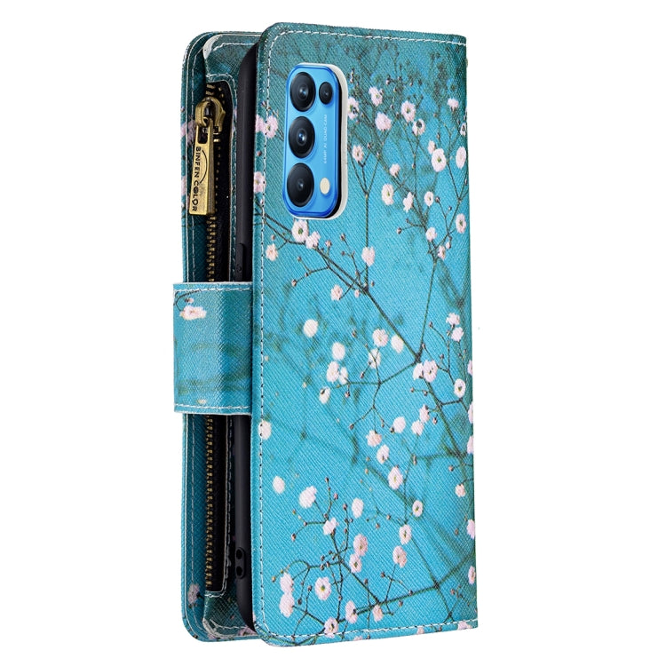 For OPPO Reno5 5G Colored Drawing Pattern Zipper Horizontal Flip Leather Case with Holder & Card Slots & Wallet(Plum Blossom) - OPPO Cases by buy2fix | Online Shopping UK | buy2fix