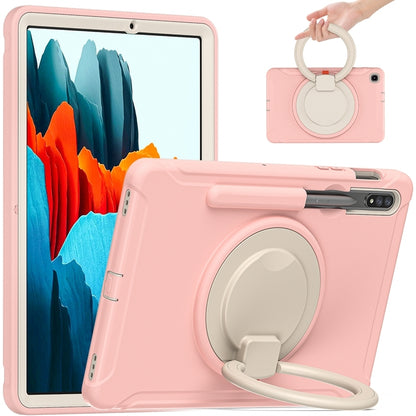 For Samsung Galaxy Tab S8 / Galaxy Tab S7 870 Shockproof TPU + PC Protective Case with 360 Degree Rotation Foldable Handle Grip Holder & Pen Slot(Cherry Blossoms Pink) - Galaxy Tab S8 Cases by buy2fix | Online Shopping UK | buy2fix