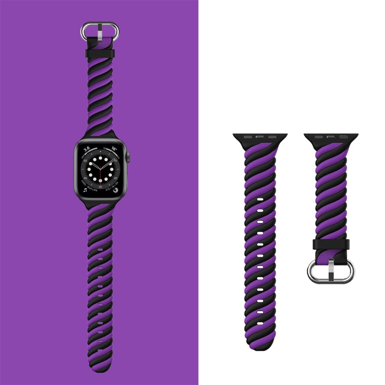 Two-color Twist Silicone Watch Band For Apple Watch Series 9&8&7 41mm / SE 3&SE 2&6&SE&5&4 40mm / 3&2&1 38mm(Purple Black) - Watch Bands by buy2fix | Online Shopping UK | buy2fix