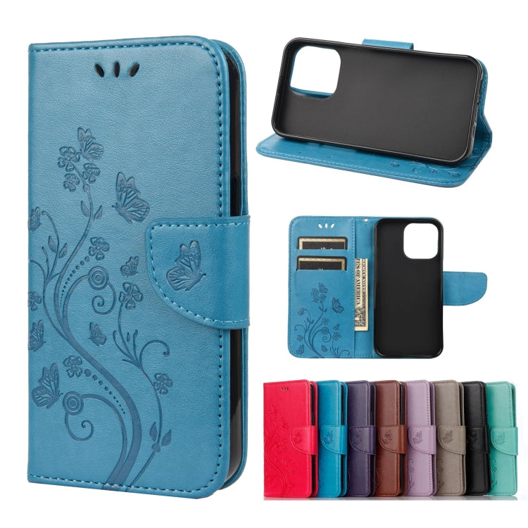 For iPhone 13 Pro Max Butterfly Flower Pattern Horizontal Flip Leather Case with Holder & Card Slots & Wallet (Blue) - iPhone 13 Pro Max Cases by buy2fix | Online Shopping UK | buy2fix