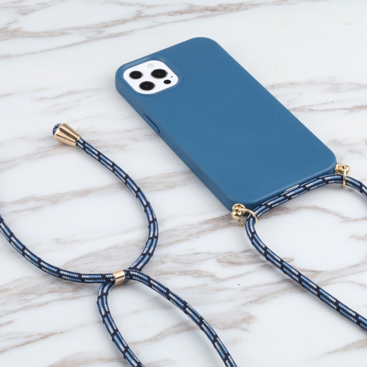For iPhone 13 Pro Max Wheat Straw Material + TPU Shockproof Case with Neck Lanyard (Blue) - iPhone 13 Pro Max Cases by buy2fix | Online Shopping UK | buy2fix