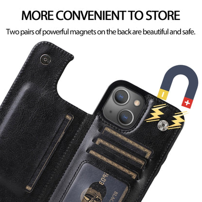 For iPhone 13 Double Buckle Shockproof PU Protective Case with Card Slots & Holder(Black) - iPhone 13 Cases by buy2fix | Online Shopping UK | buy2fix