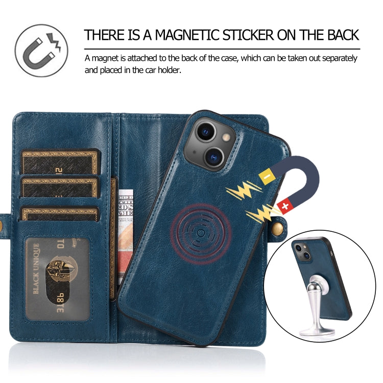 For iPhone 13 Strong Magnetic Detachable Horizontal Flip Leather Case with Card Slots & Wallet(Blue) - iPhone 13 Cases by buy2fix | Online Shopping UK | buy2fix