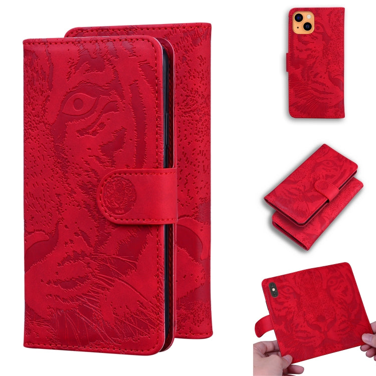 For iPhone 13 Tiger Embossing Pattern Horizontal Flip Leather Case with Holder & Card Slots & Wallet(Red) - iPhone 13 Cases by buy2fix | Online Shopping UK | buy2fix