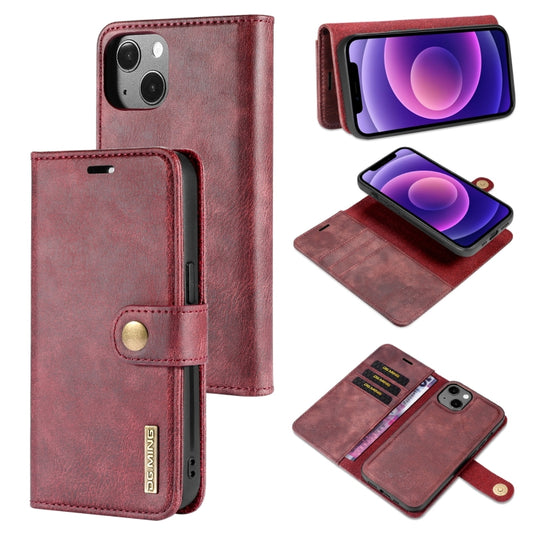 For iPhone 13 DG.MING Crazy Horse Texture Flip Detachable Magnetic Leather Case with Holder & Card Slots & Wallet(Red) - iPhone 13 Cases by DG.MING | Online Shopping UK | buy2fix