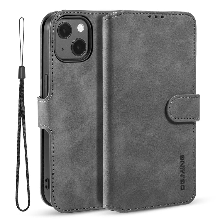 For iPhone 13 DG.MING Retro Oil Side Horizontal Flip Leather Case with Holder & Card Slots & Wallet(Grey) - iPhone 13 Cases by DG.MING | Online Shopping UK | buy2fix