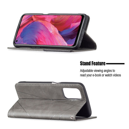 For OPPO A74 5G / A93 5G / A54 5G Rhombus Texture Horizontal Flip Magnetic Leather Case with Holder & Card Slots(Grey) - OPPO Cases by buy2fix | Online Shopping UK | buy2fix