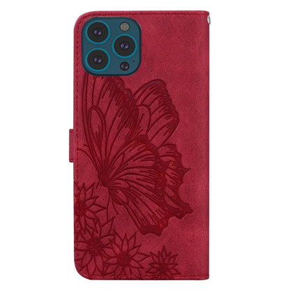 For iPhone 13 Pro Retro Skin Feel Butterflies Embossing Horizontal Flip Leather Case with Holder & Card Slots & Wallet (Red) - iPhone 13 Pro Cases by buy2fix | Online Shopping UK | buy2fix