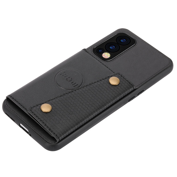 For OnePlus Nord 2 5G Double Buckle PU + TPU Shockproof Magnetic Protective Case with Card Slot & Holder(Black) - OnePlus Cases by buy2fix | Online Shopping UK | buy2fix