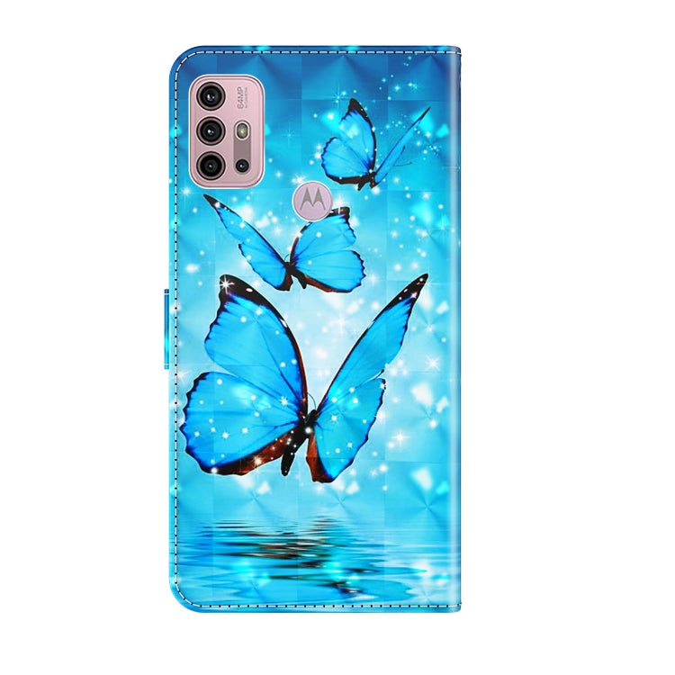 For Motorola Moto G30/G10/G20 3D Painting Pattern Horizontal Flip TPU + PU Leather Case with Holder & Card Slots & Wallet(Three Butterflies) - Motorola Cases by buy2fix | Online Shopping UK | buy2fix