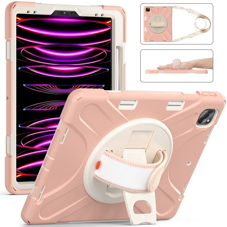For iPad Pro 12.9 2022 / 2021/ 2020 / 2018  Silicone + PC Protective Tablet Case with Holder & Shoulder Strap(Rose Gold) - iPad Pro 12.9 (2022/2021) Cases by buy2fix | Online Shopping UK | buy2fix