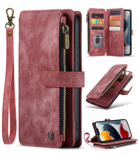 For iPhone 13 Pro Max CaseMe-C30 PU + TPU Multifunctional Horizontal Flip Leather Case with Holder & Card Slot & Wallet & Zipper Pocket (Red) - iPhone 13 Pro Max Cases by CaseMe | Online Shopping UK | buy2fix