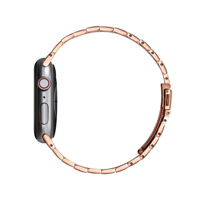 Ultra-thin Three-bead Metal Strap Watch Band For Apple Watch Ultra 49mm&Watch Ultra 2 49mm / Series 9&8&7 45mm / SE 3&SE 2&6&SE&5&4 44mm / 3&2&1 42mm(Rose Gold) - Watch Bands by buy2fix | Online Shopping UK | buy2fix