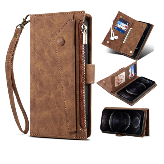 Retro Frosted Horizontal Flip Leather Case with Holder & Card Slot & Wallet & Zipper Pocket & Lanyard For iPhone 11 Pro Max(Brown) - iPhone 11 Pro Max Cases by buy2fix | Online Shopping UK | buy2fix