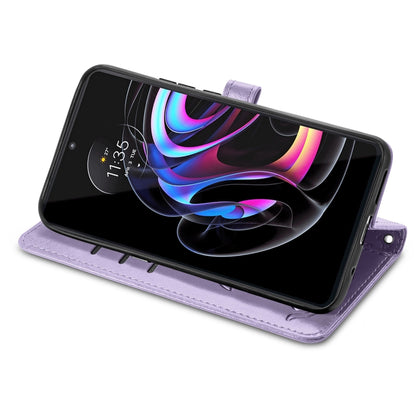 For Motorola Edge 20 Pro Lovely Cat and Dog Embossing Pattern Horizontal Flip Leather Case , with Holder & Card Slots & Wallet & Cartoon Clasp & Lanyard(Purple) - Motorola Cases by buy2fix | Online Shopping UK | buy2fix