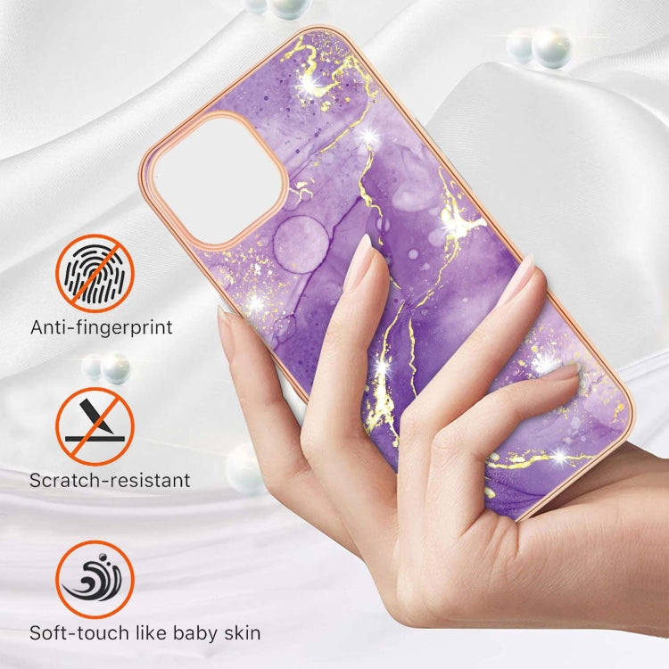 For iPhone 13 Pro Electroplating Marble Pattern Dual-side IMD TPU Shockproof Case (Purple 002) - iPhone 13 Pro Cases by buy2fix | Online Shopping UK | buy2fix