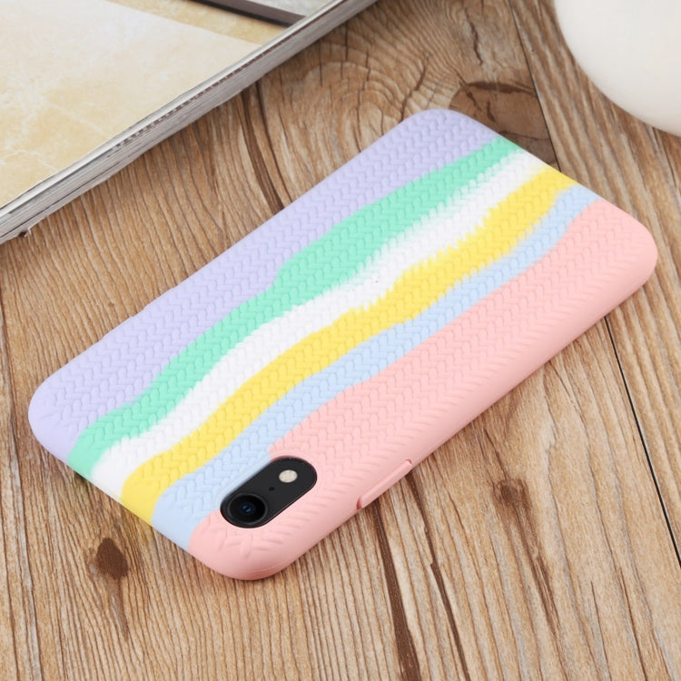 For iPhone XR Herringbone Texture Silicone Protective Case(Rainbow Pink) - More iPhone Cases by buy2fix | Online Shopping UK | buy2fix